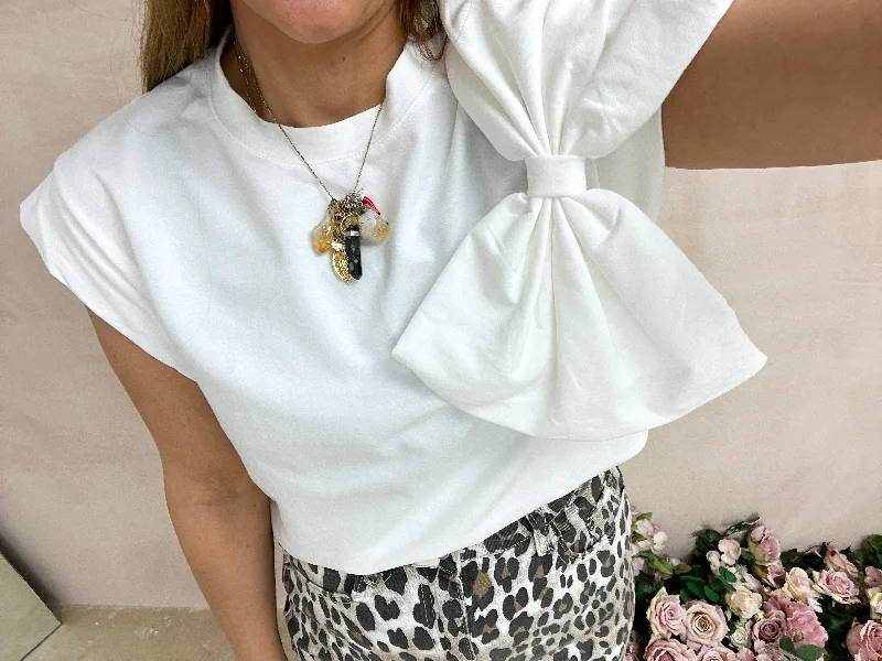 Bow Detail T-Shirt In White