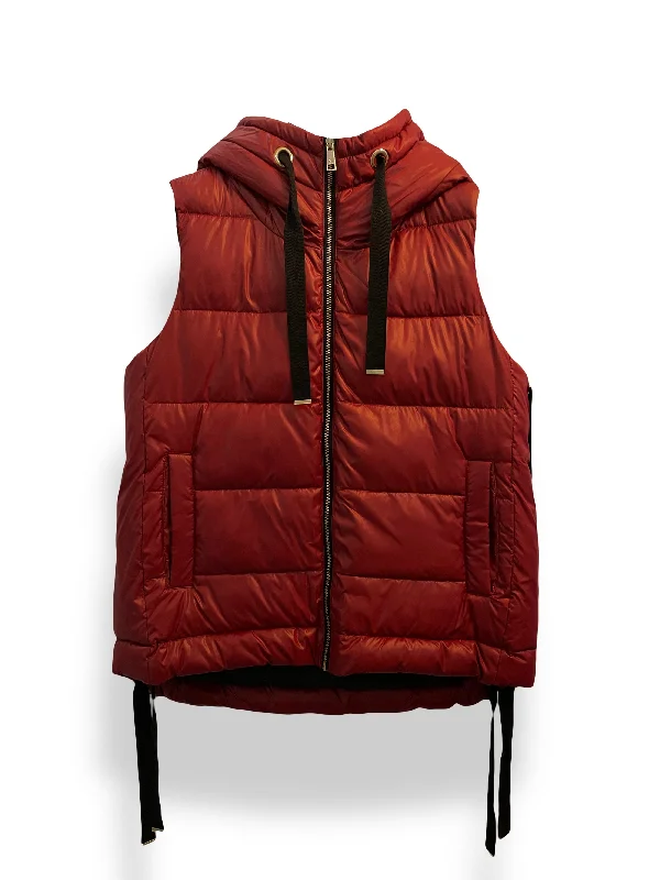 FINAL SALE - Nikki Jones Quilted High-Low Vest with Grosgrain Trims and Oversized Fixed Hood K5340RO-213