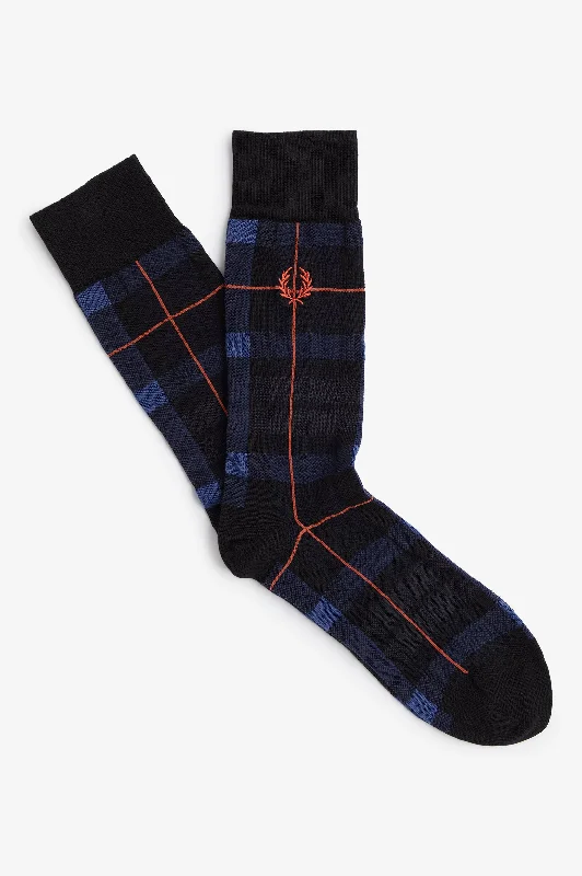 Fred Perry Dark Blue / Coral Tartan Plaid Socks