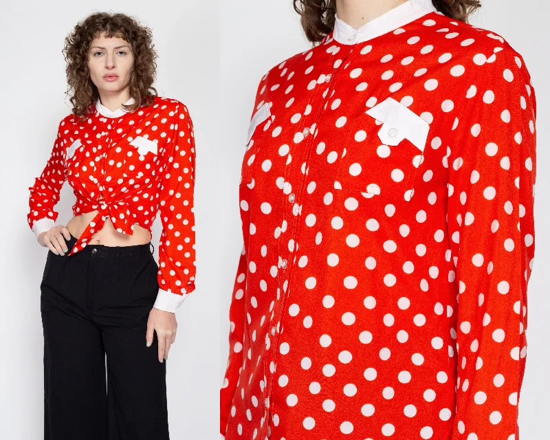 Large 70s Red & White Polka Dot Top