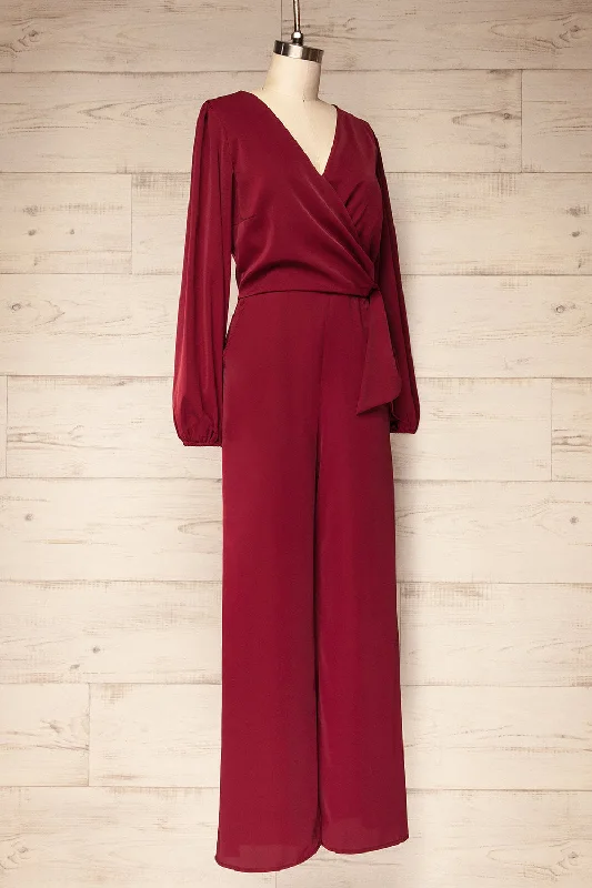 Nantwich Burgundy | Silky Long-Sleeved Jumpsuit