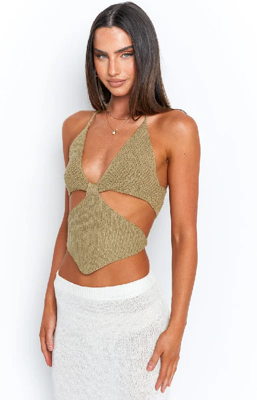 Opal Khaki Cut Out Crop Top