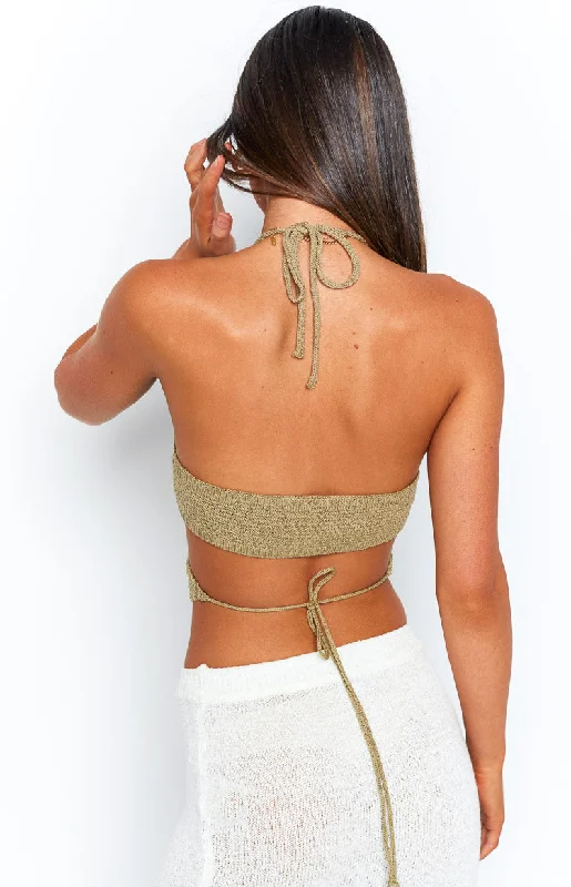 Opal Khaki Cut Out Crop Top