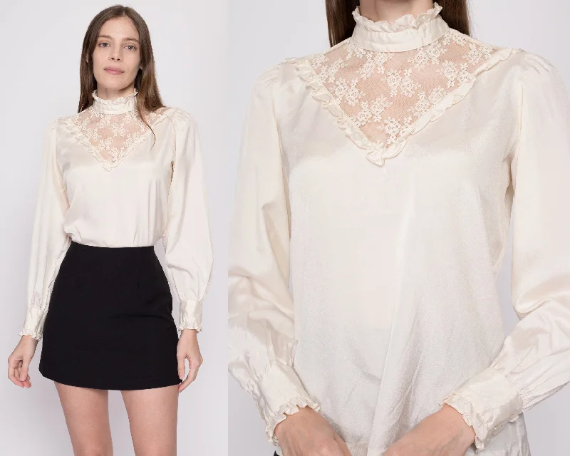 Small 70s Does Victorian Ivory Lace Trim Blouse