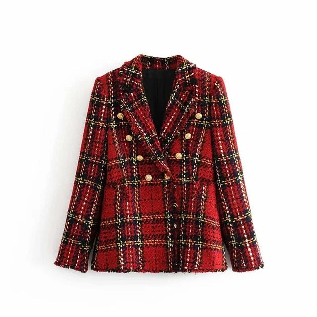 Tweed women red plaid blazers 2019 winter fashion women vintage jackets female patchwork blazer coats girls chic outfit clothes