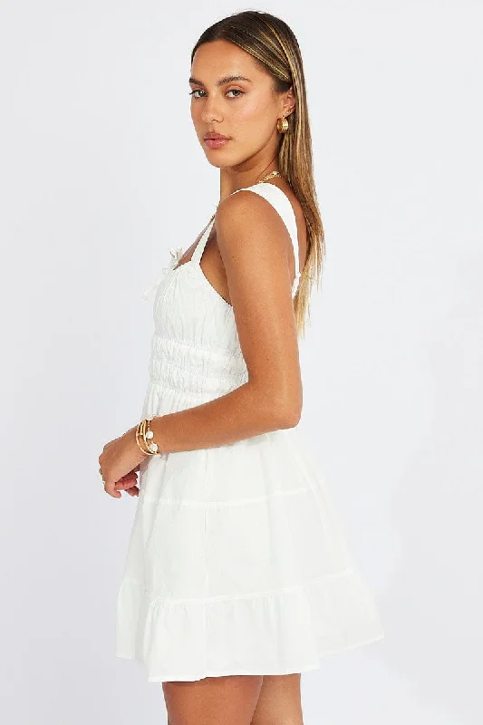 White Fit and Flare Dress Tiered