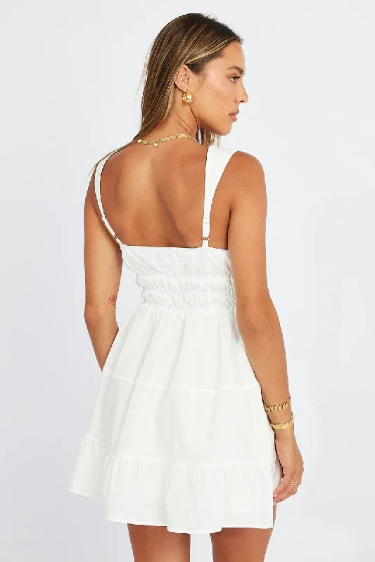 White Fit and Flare Dress Tiered