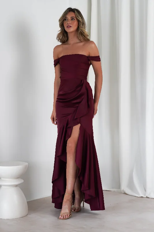 Amaretta Soft Satin Maxi Dress | Wine