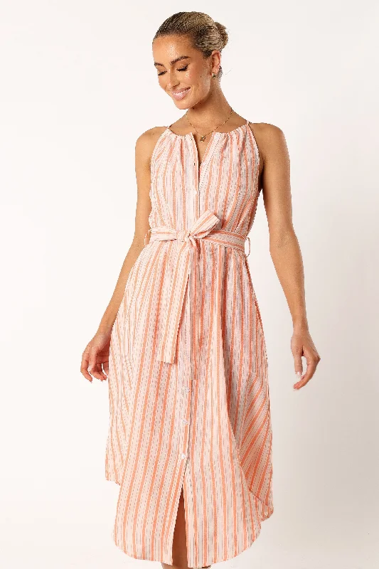 Arabella Midi Dress - Orange Stripe