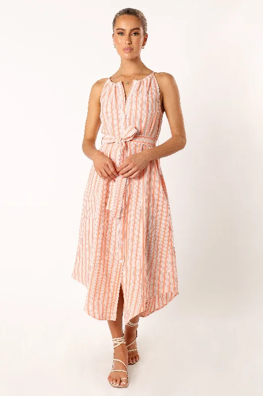 Arabella Midi Dress - Orange Stripe