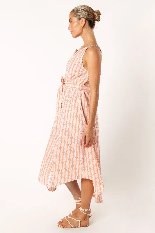 Arabella Midi Dress - Orange Stripe