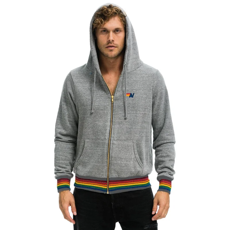 Aviator Nation Rainbow Zip Up Hoodie Heather Grey