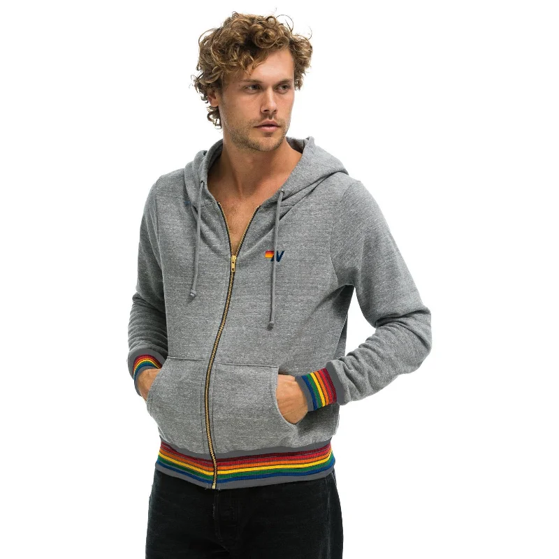 Aviator Nation Rainbow Zip Up Hoodie Heather Grey