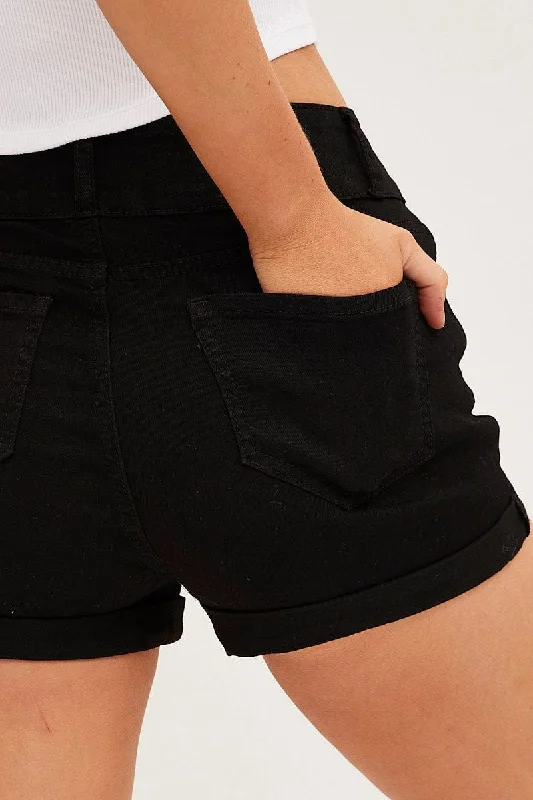 Black Denim Shorts Skinny High Rise