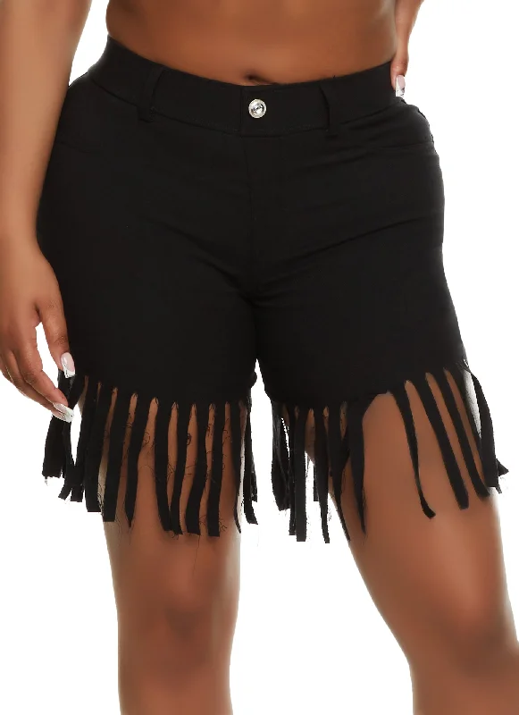 Fringe Hem High Rise Denim Shorts