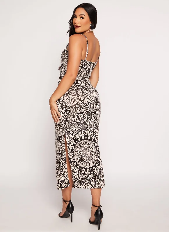 Printed Side Slit Cami Maxi Dress