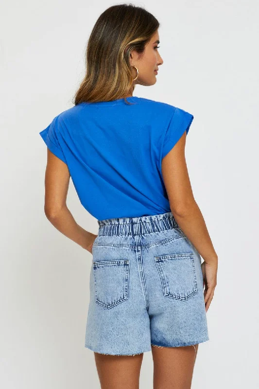 Blue Relaxed Denim Shorts High Rise