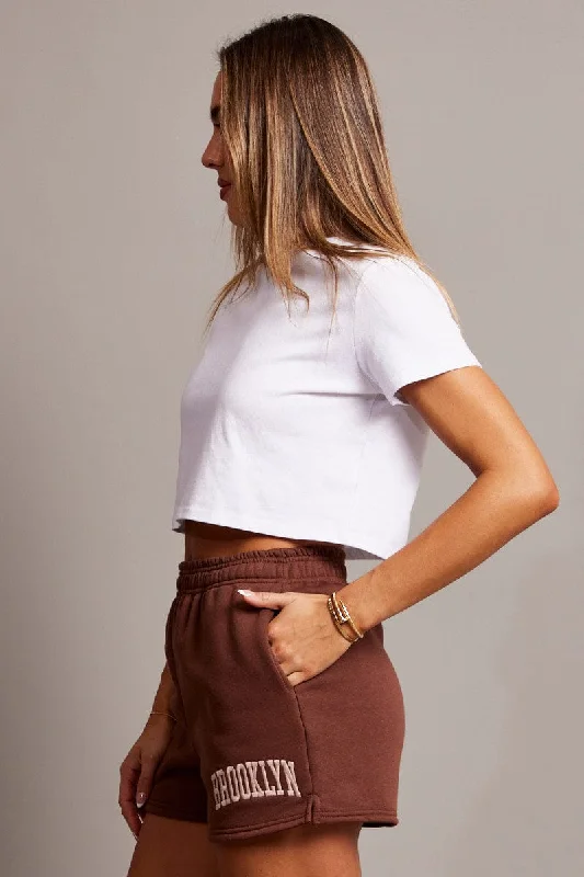 Brown Track Shorts High Rise Elastic Waist