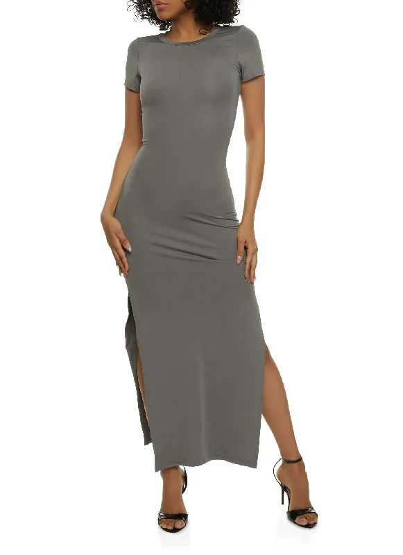 Crew Neck Side Slit Maxi Dress