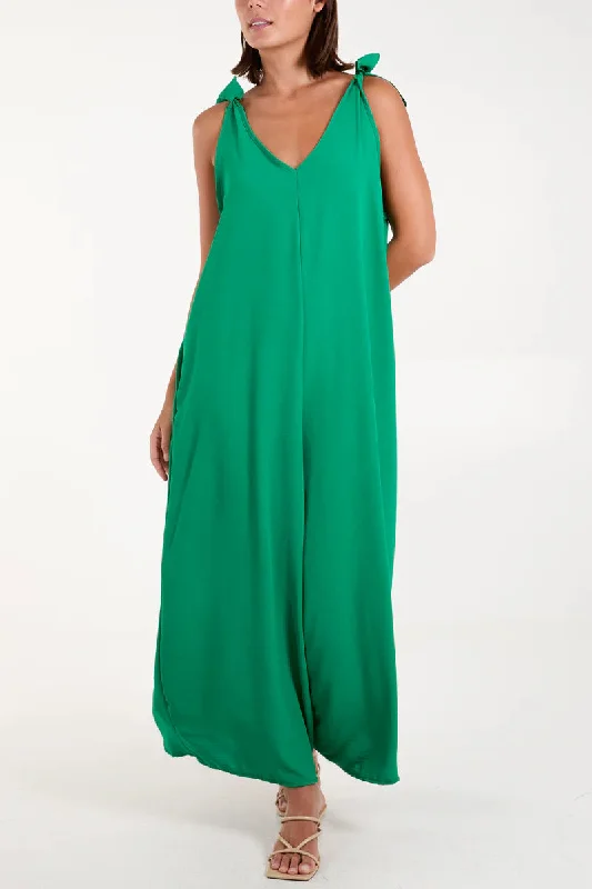 Double V Tie Jumpsuit - Jade