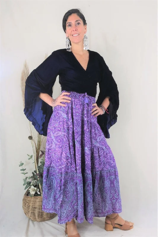 Florence Prairie Skirt in Orchid Purple Paisley - Free Size