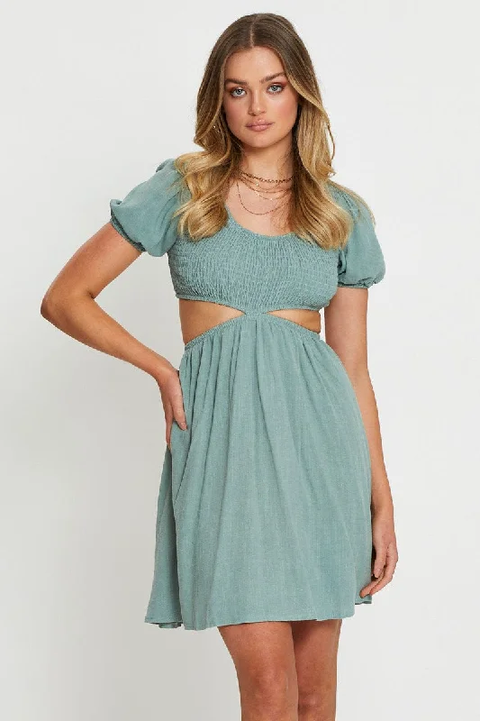 Green Mini Dress Short Sleeve