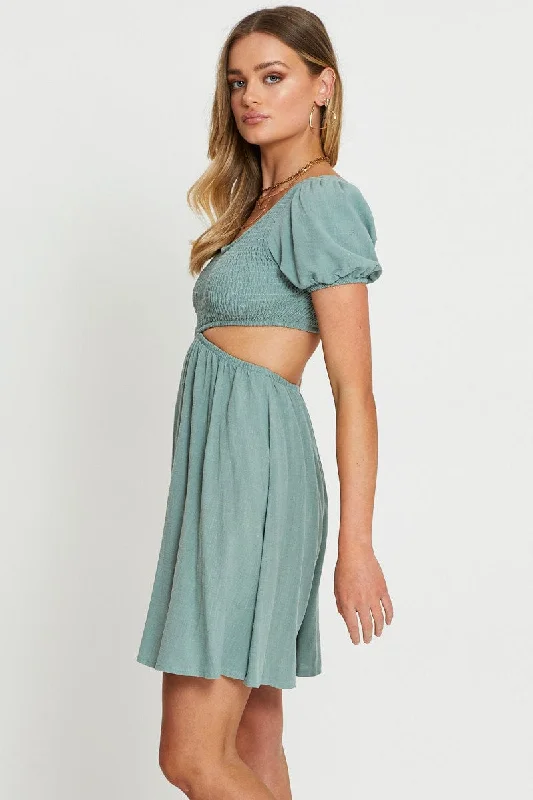 Green Mini Dress Short Sleeve