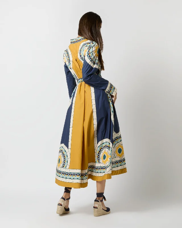 Sundowner Dress in Blue Mudejar Placée Cotton Popeline