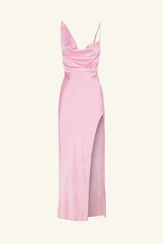 LA LUNE DRAPED SIDE SPLIT MIDI DRESS - PEONY