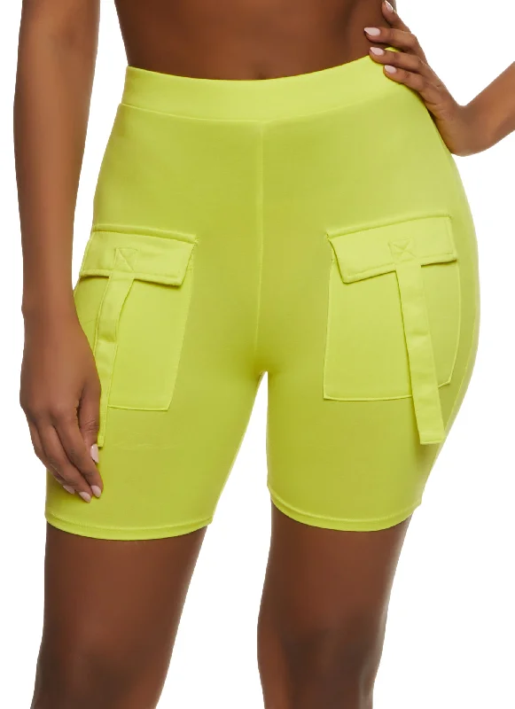 High Waist Cargo Pocket Biker Shorts