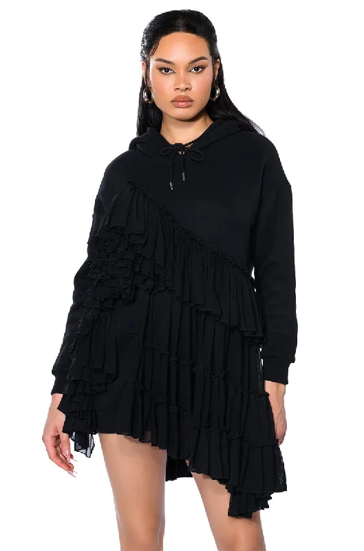 LOU LOU RUFFLE DETAIL HOODIE DRESS