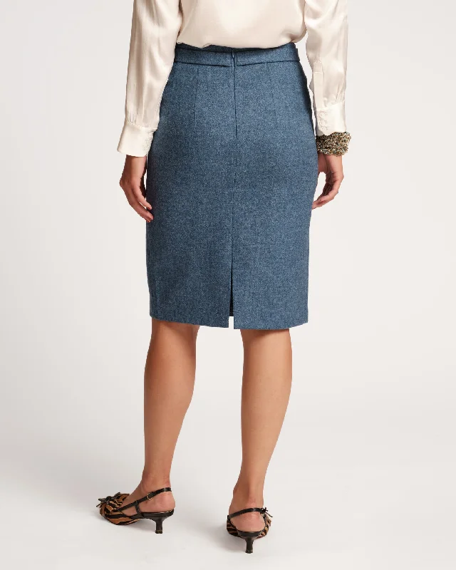 Wool Pencil Skirt Blue