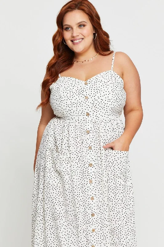 Polka Dot Midi Dress V-neck Sleeveless