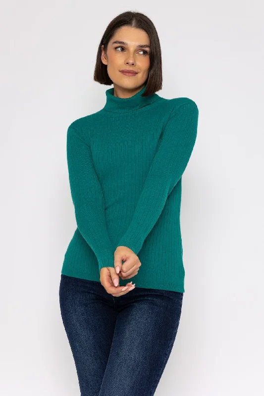 Rib Roll Neck Knit in Teal