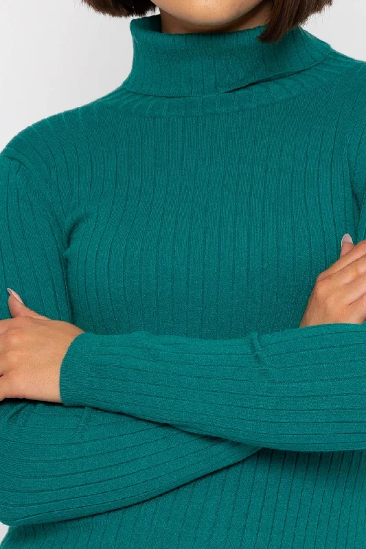 Rib Roll Neck Knit in Teal