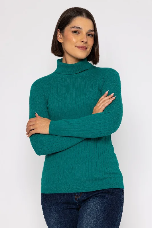 Rib Roll Neck Knit in Teal