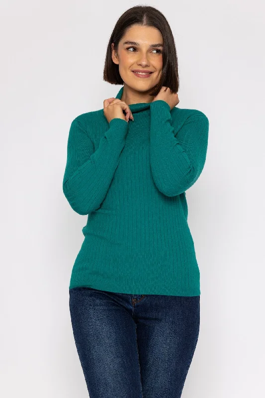 Rib Roll Neck Knit in Teal