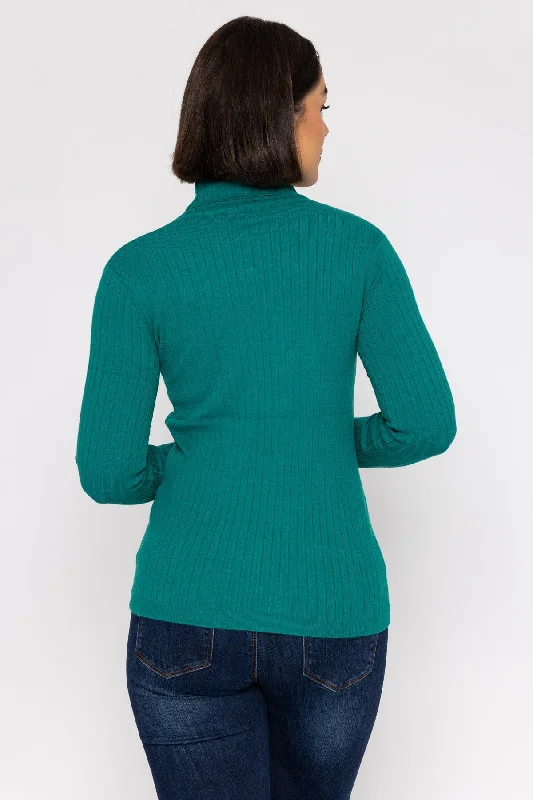 Rib Roll Neck Knit in Teal