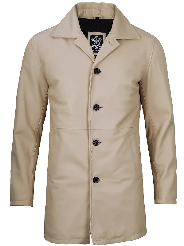 Santiago Beige Real Leather Car Coat