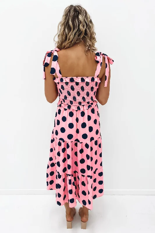 Sonny Midi Dress Pink Navy Dot