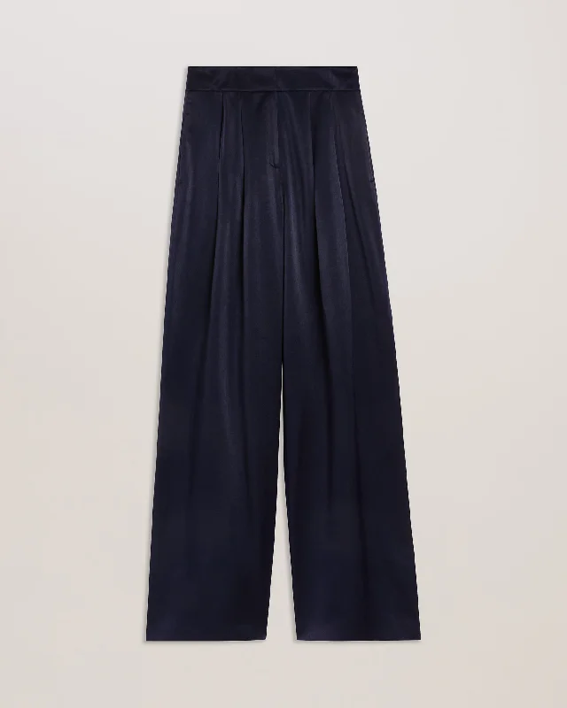 Teerut Satin Wide Leg Tailored Trousers Navy