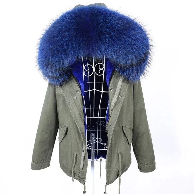 Thick Warm Winter Jacket with Natural Raccoon Fur Collar for Women