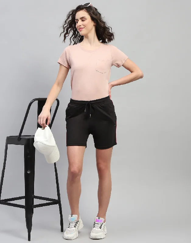 Women Black Solid Regular Fit Short