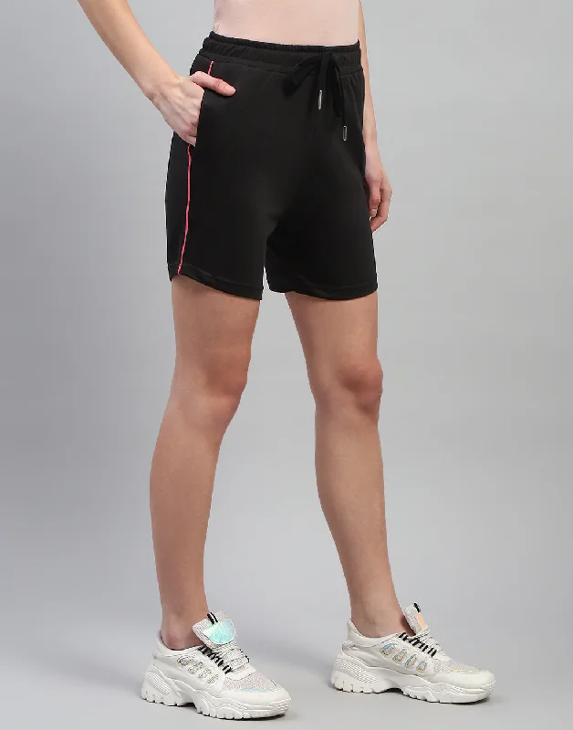 Women Black Solid Regular Fit Short