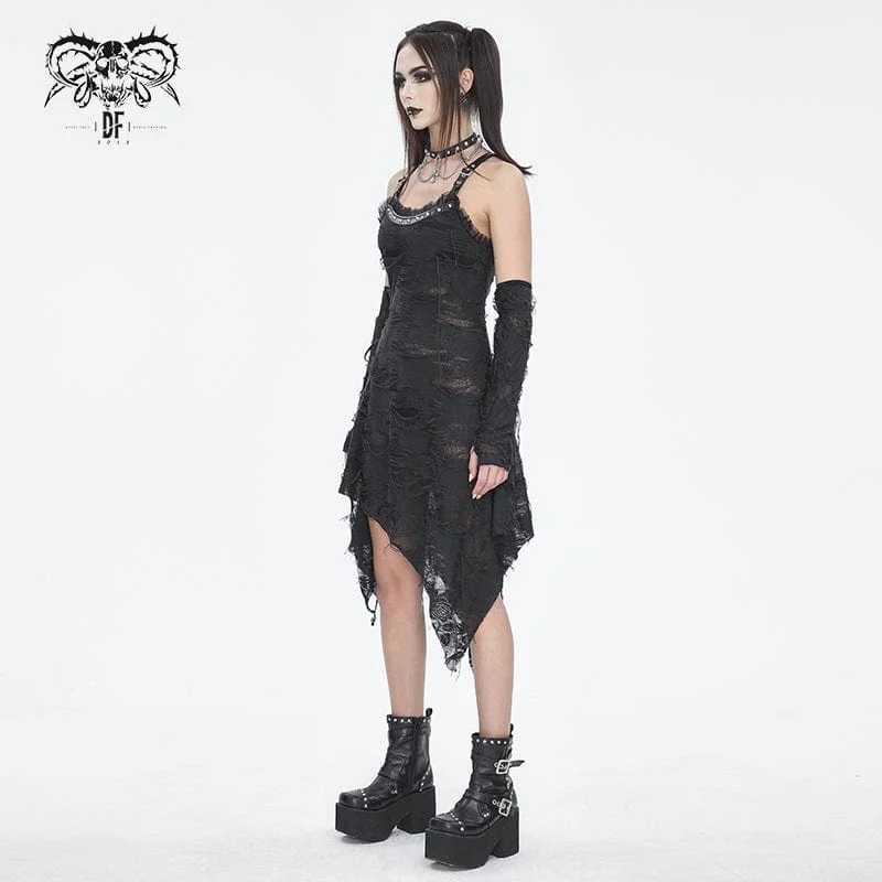 Women's Gothic Lace Ripped Hem Dress with Arm Sleeves