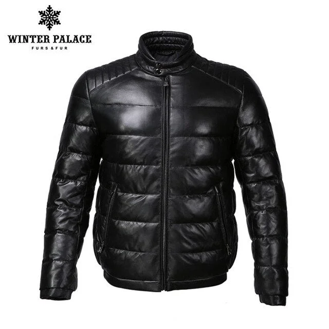 Young style leather jacket Mandarin Collar leather jacket men  Internal Cotton jacket mens genuine leather Warm jaqueta de couro