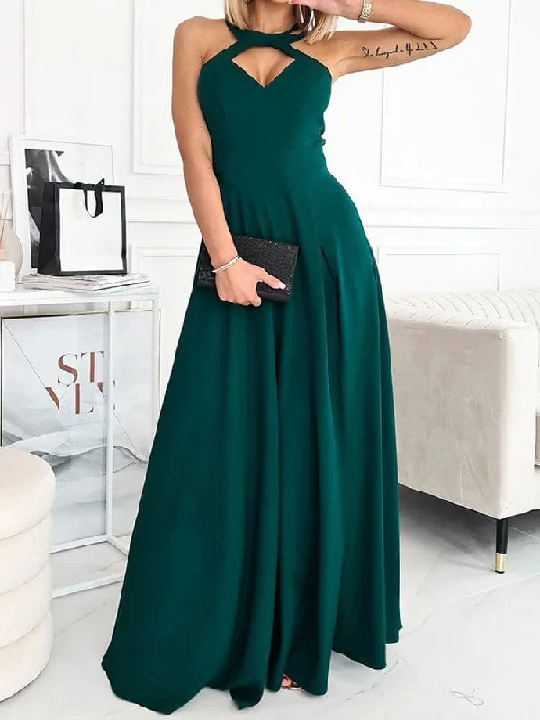 DressBetty - Sexy Hanging Neck Solid Long Dress