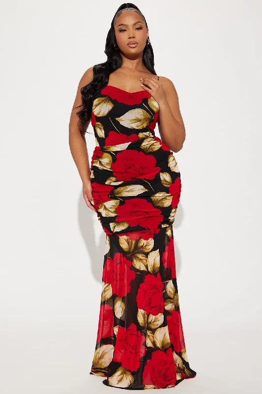 Alani Mesh Maxi Dress - Black/Red