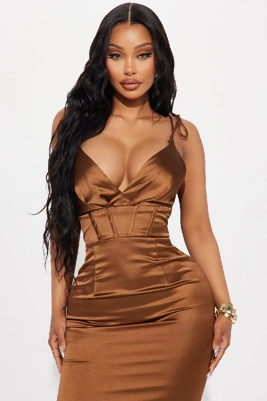 Bernadette Satin Gown - Chocolate