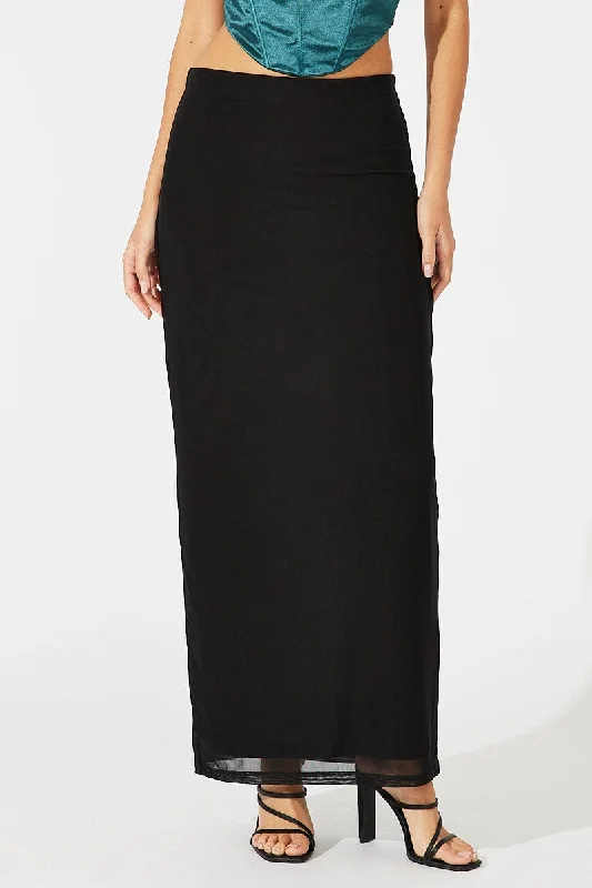 Black Maxi Skirt High Rise Mesh